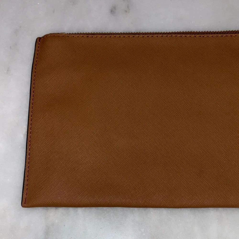 Michael Kors  Pouch Clutch Wristlet Jet Set Travel Large Pebbled Brown Leather